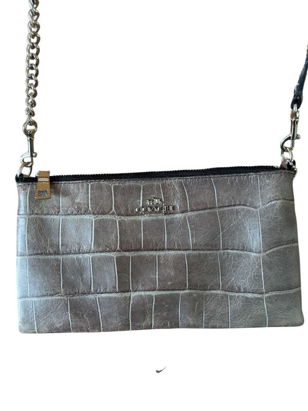 Coach mini Crocodile-embossed Grey Leather Versatile Clutch Crossbody Bag chain